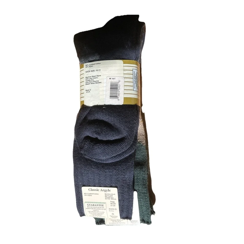 VTG (3) Burlington Socks Argyle Cotton Nylon Crew Green Seam Sz 10-13 USA Made‎